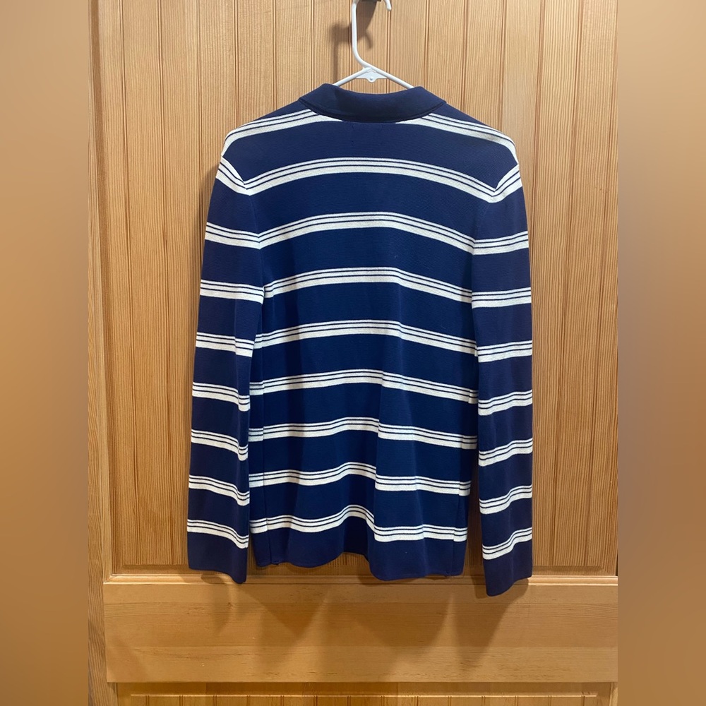 Lands' End Navy and White Striped Knit Cardigan with Pockets - Picture 4 of 4